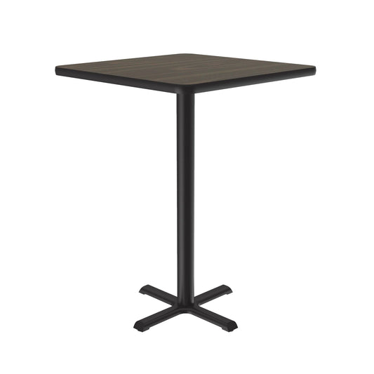 BXBTFS Correll Inc. 42" Height Square Café & Breakroom Tables With 1 1/4” Two Sided Thermal Fused, Cast Iron Base and Top Spider, 3” Diameter Steel Column, X-Base with Nylon Leveling Glides, Cube 1.75, 2.25, 3.15, 4.20, Thermal Fused Laminate